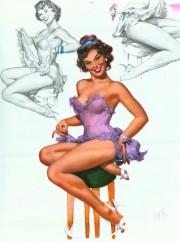 Woman In Purple On Stool - 1955 Brown & Bigelow