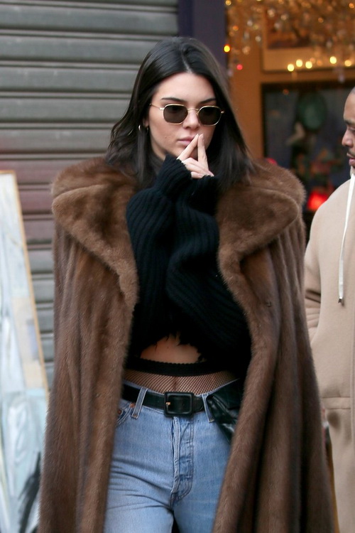 Kendall Jenner Jeans Fishnet Tights Paris Jan 2017