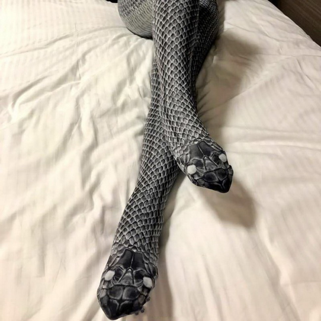 Vivid Snake Skin Printed Socks Sexy Snake Grain Women Pantyhose Funny Snakes 3D Print Elastic Bottom