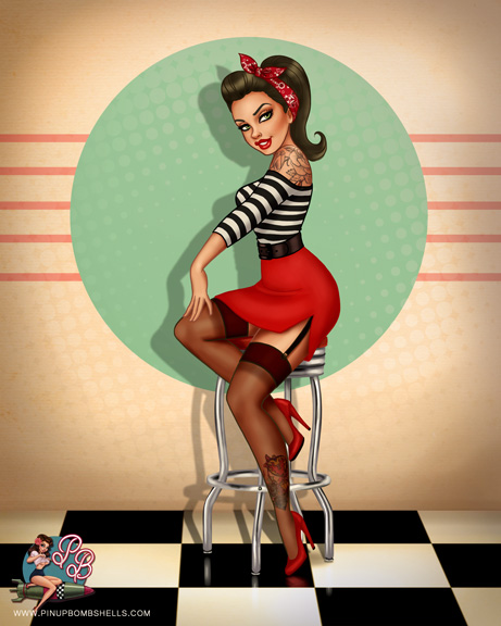 Pinup sullo sgabello