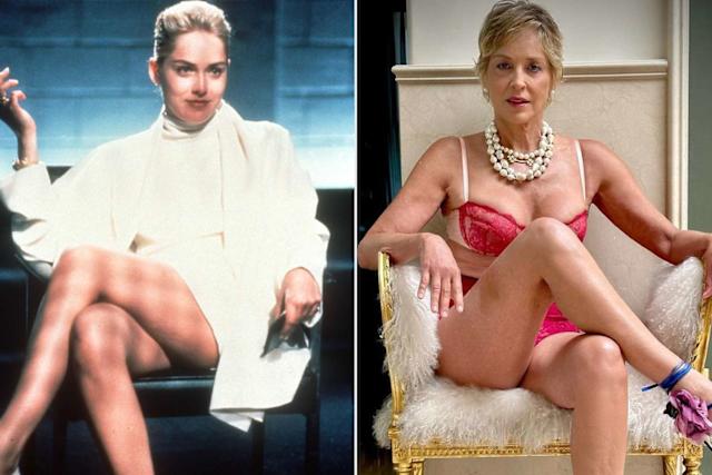 Le gambe di Sharon Stone, ieri e oggi.