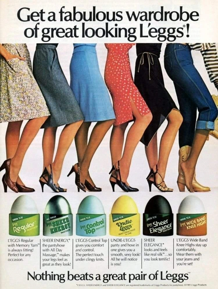 L'eggs 1981 con sei modelli di collant a confronto