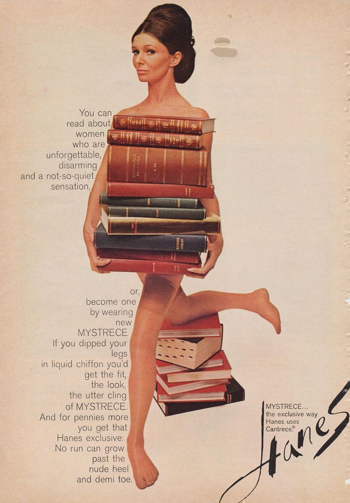 Pubblicità Hanes Mystrece anni 60 con modella e libri