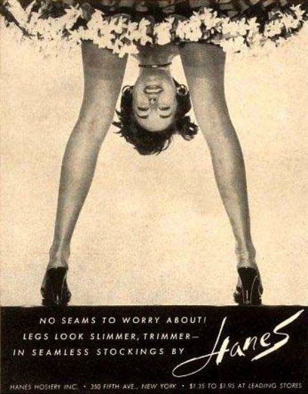 Pubblicità Hanes calze senza cuciture, anni 40-50
